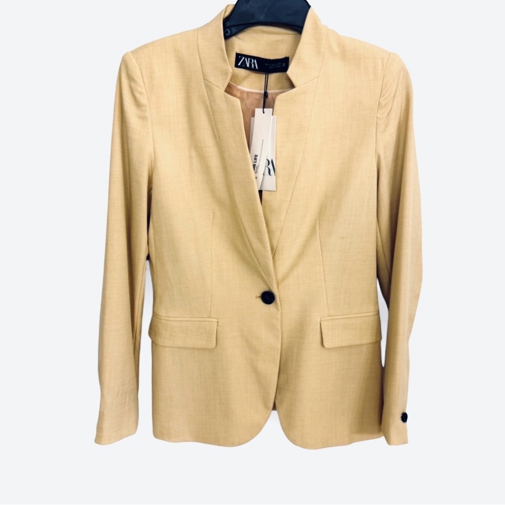 Zara Yellow Basic Blazer With Inverted Lapel Size… - image 4